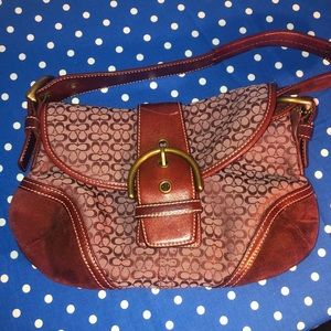 Vintage Red Coach Small Should Bag Leather and Suede